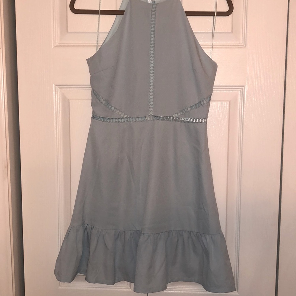 Baby Blue Halter ruffled flare dress.